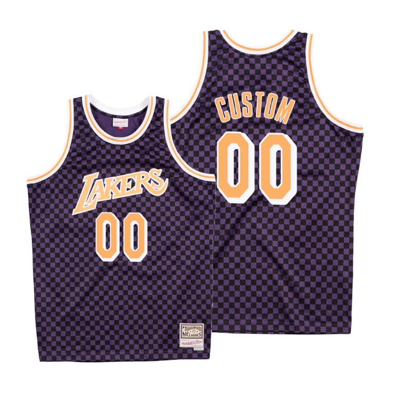 Men's Los Angeles Lakers Custom #00 NBA Checkerboard Purple Basketball Jersey YFV5383TI